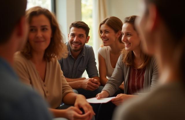 Grupo de pessoas interagindo positivamente
